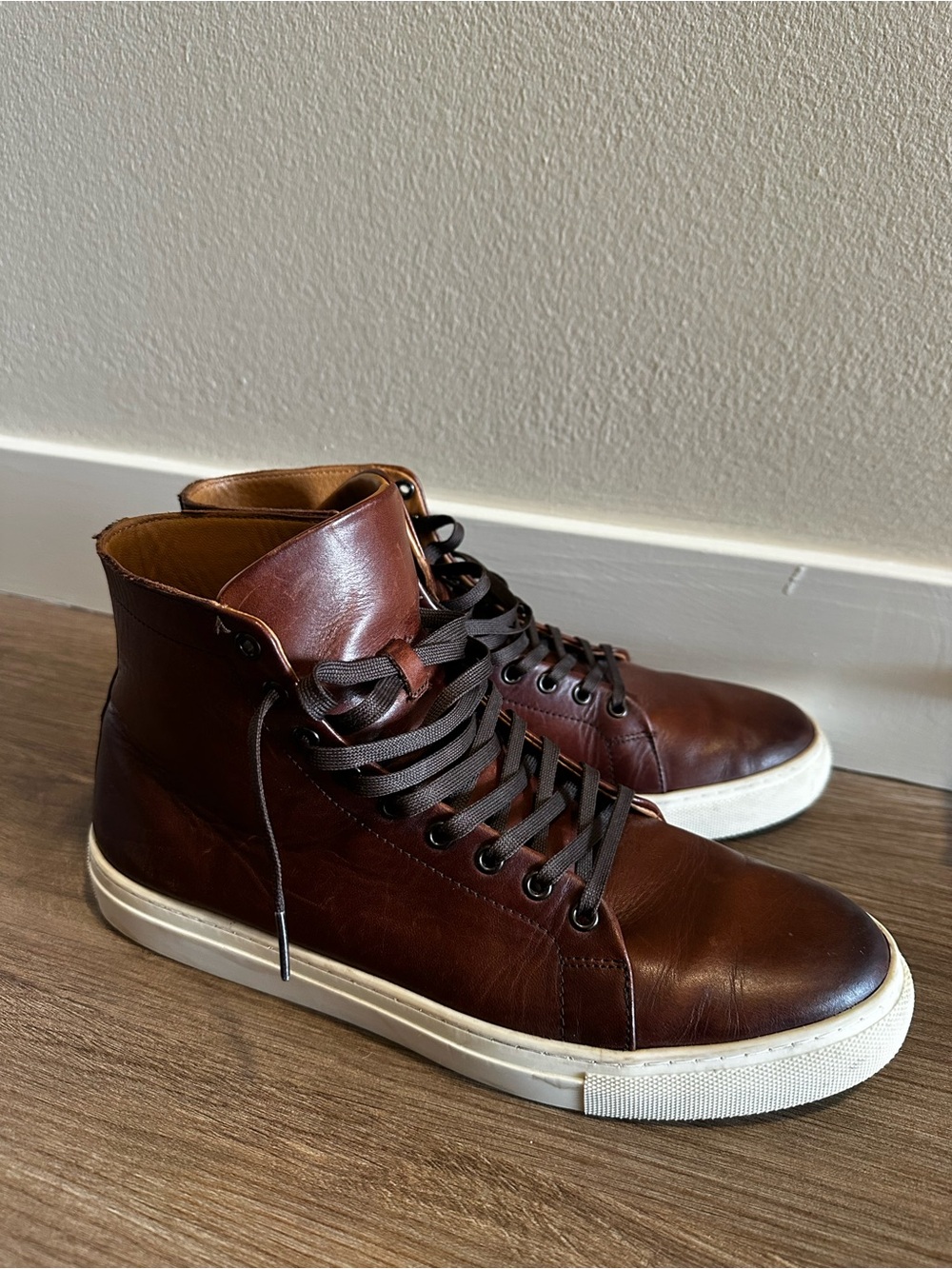 Thursday Boot Company Brown Leather High-Top Sneakers with White Sole